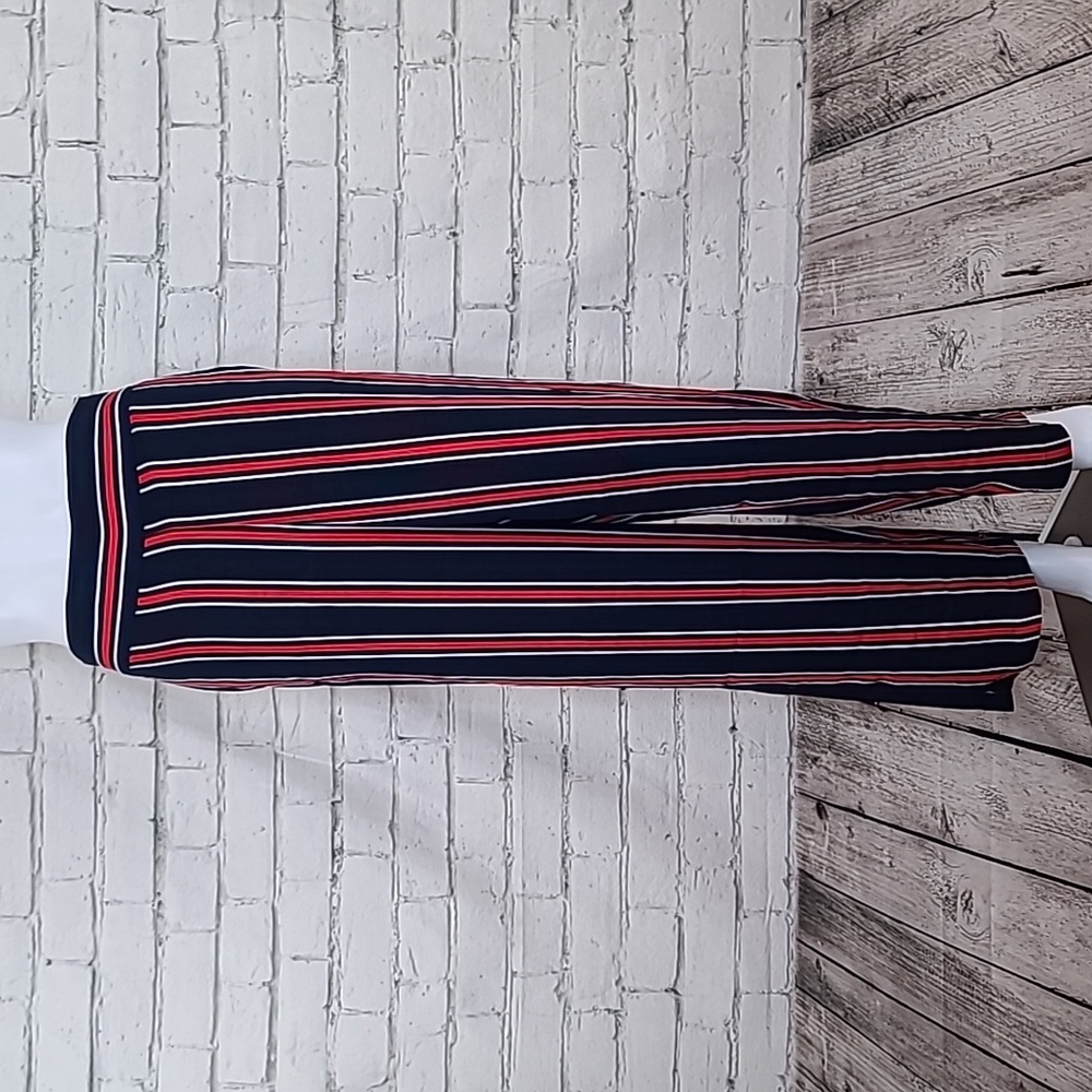 Cynthia Rowley Bold Comfy Flowy Wide Leg High Rise Striped Pant Navy/Red/White